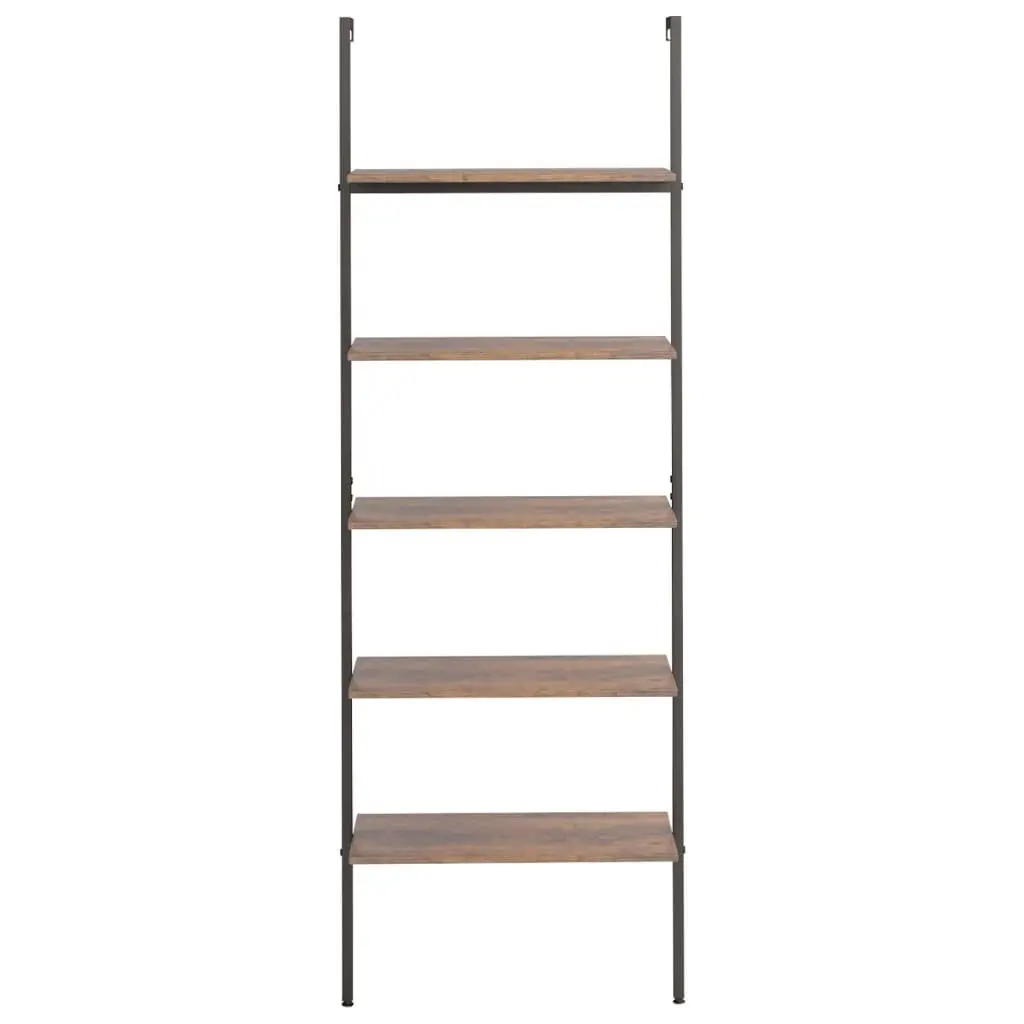 5-Tier Leaning Shelf Dark Brown Black Storage Bookcase Standing Shelves Home