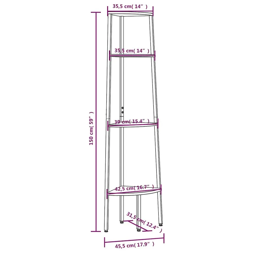 4-Tier Corner Shelf Unit Steel Frame Brown and Black