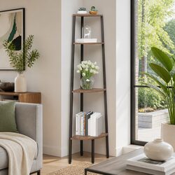 4-Tier Corner Shelf Bookcase with Steel Frame