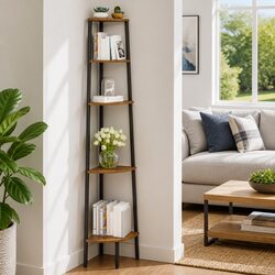 5-Tier Corner Storage Shelf Unit, Dark Brown and Black