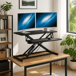 Black Adjustable Height Workstation Desk 90x40cm