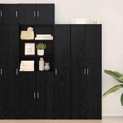 Engineered Wood Highboard Storage Cabinet in Black