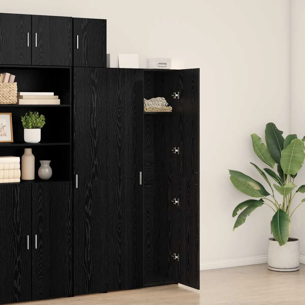 Highboard Buffet Cabinet Rustic Storage 70x42.5x185cm Black