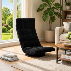 Swivel Floor Chair in Black Velvet with Adjustable Angles