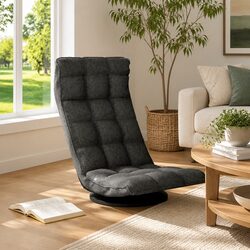 Grey Fabric Swivel Floor Chair with 5 Angle Adjustment