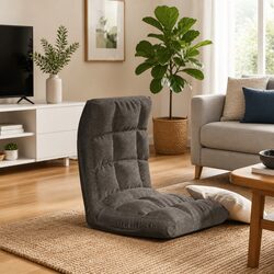 Grey Fabric Padded Folding Floor Chair