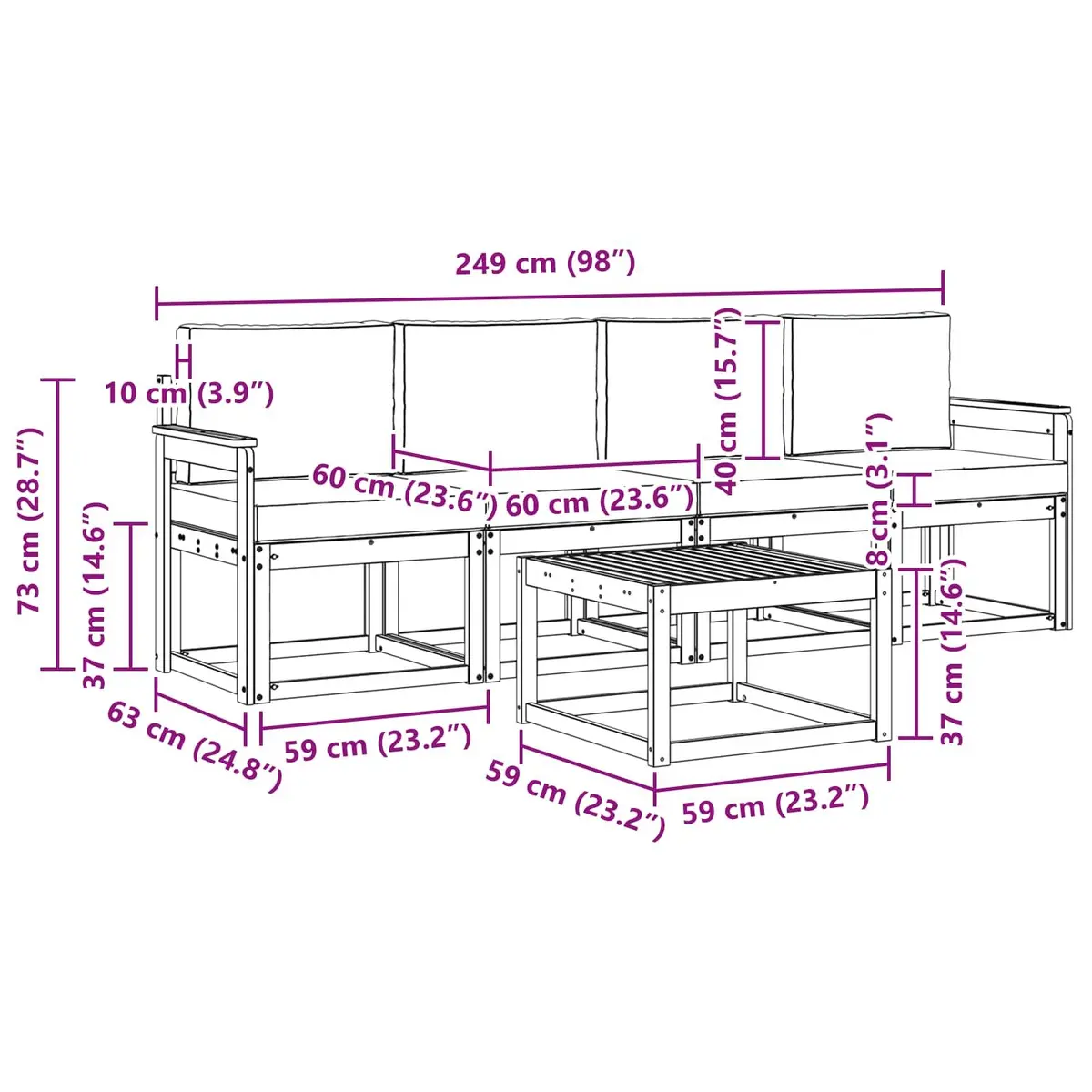 Outdoor Sofa Set 5 pcs Garden Furniture Acacia Wood Modular Lounge with Cushions