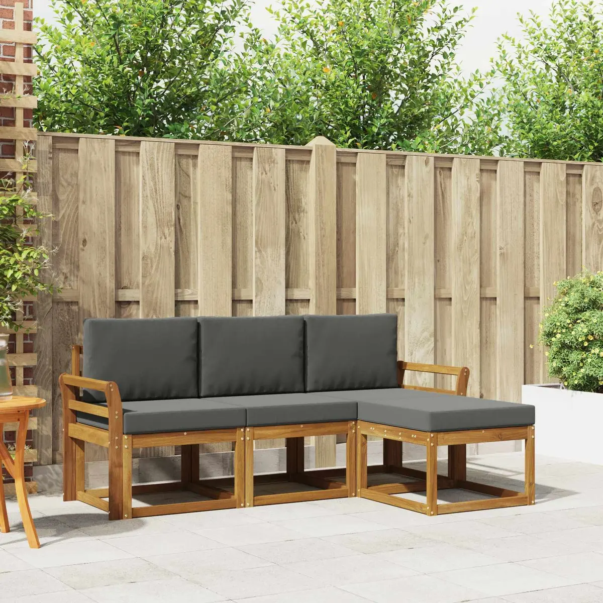 Outdoor Sofa Set Modular Comfort 4 Piece Natural Wood with Anthracite Cushions
