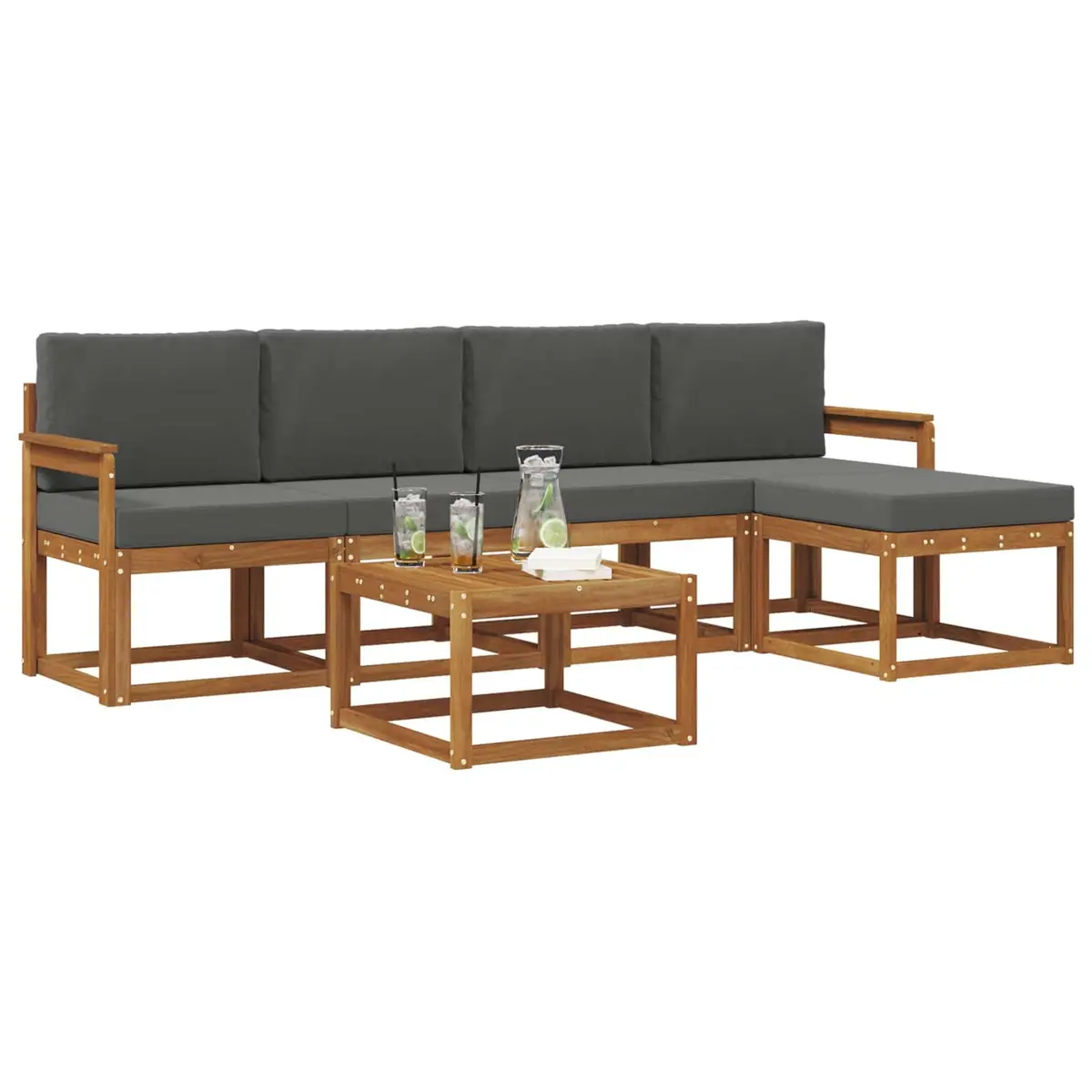 Outdoor Sectional Sofa Set 6 Pieces Garden Patio Furniture with Cushions