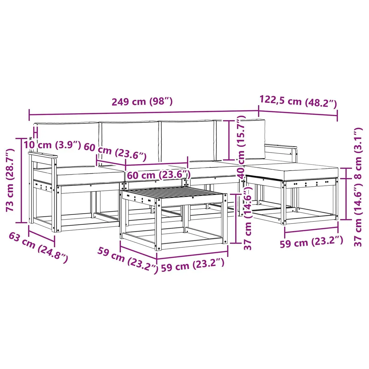 Outdoor Sectional Sofa Set 6 Pieces Garden Patio Furniture with Cushions