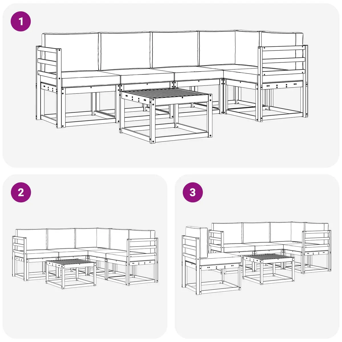 Modular Garden Sofa Set 6 Piece Modern Acacia Wood with Cushions Brown
