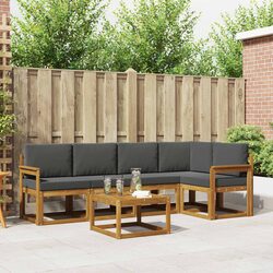 Modular 6 Piece Outdoor Sofa Set in Brown Acacia with Cushions