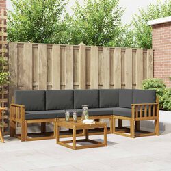6-Piece Modular Outdoor Sofa Set in Brown Acacia Wood