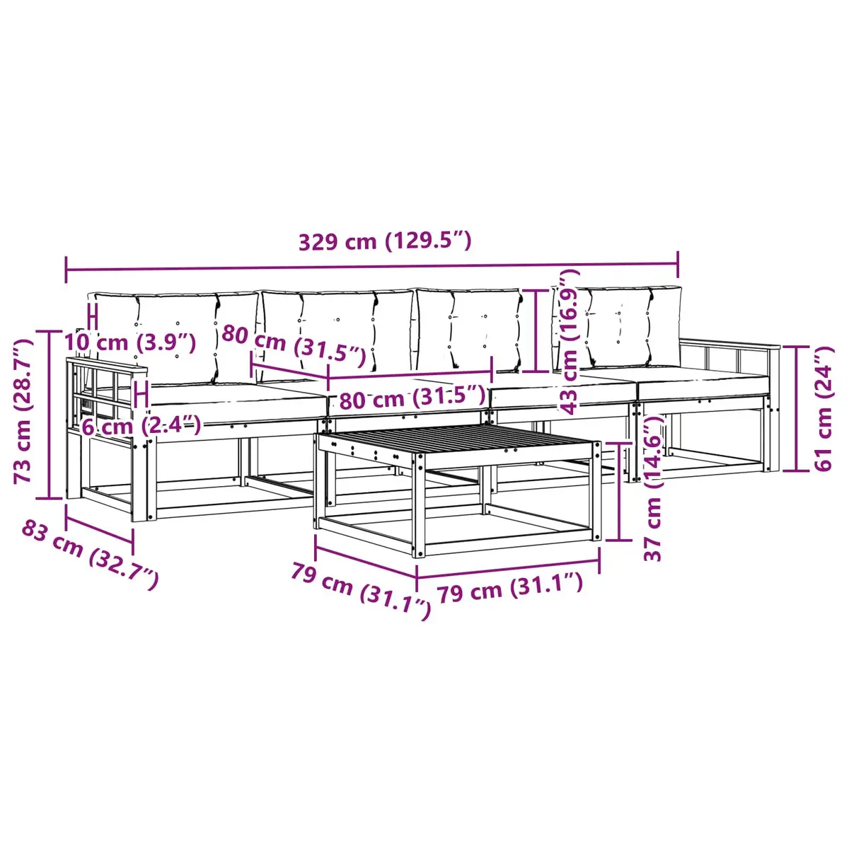 Outdoor Sectional Sofa Set Modern Comfort 5 Piece Brown