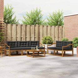 6-Piece Outdoor Sectional Sofa Set with Solid Acacia Wood