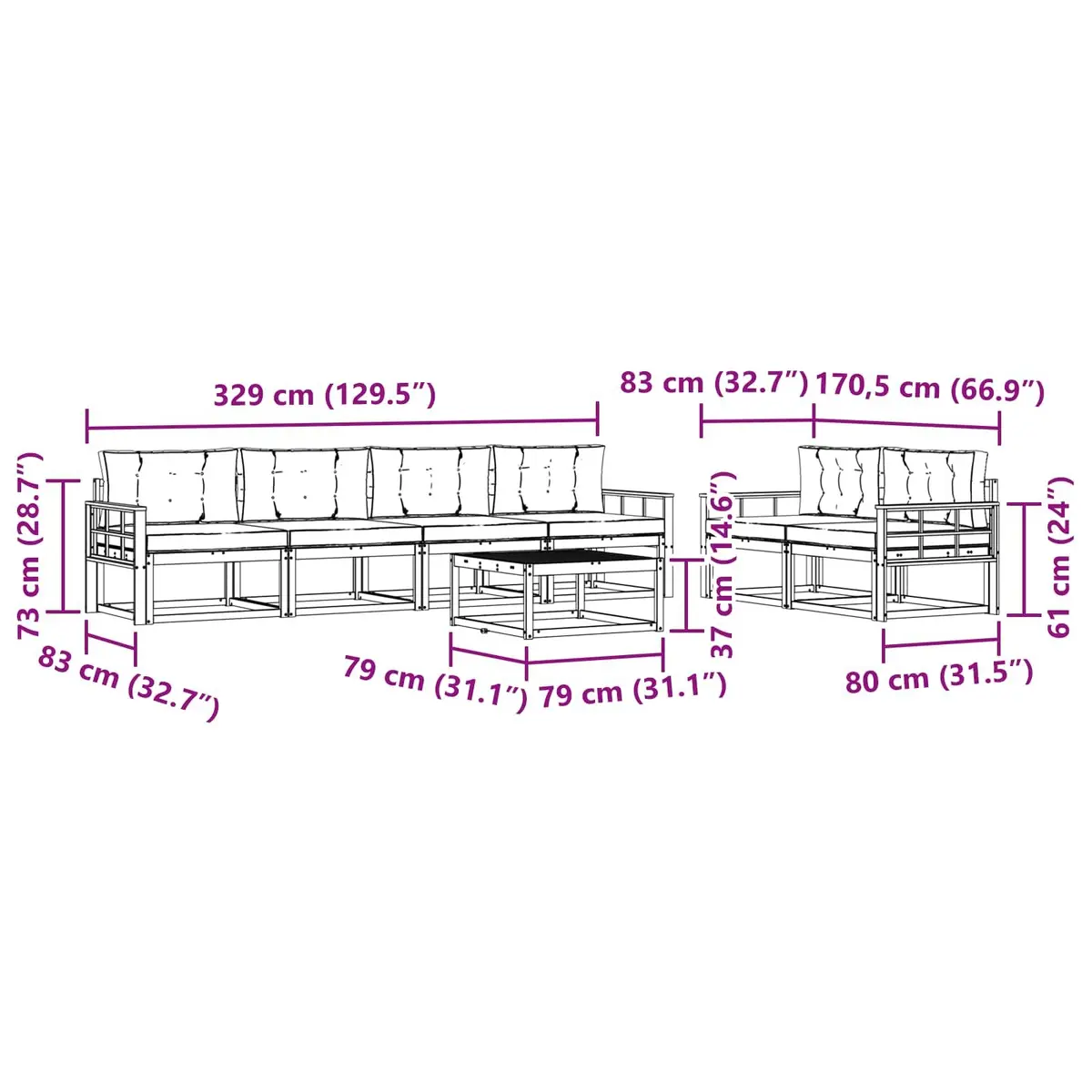 Outdoor Sectional Sofa Set 7 Pieces Garden Patio Modular Lounge Furniture