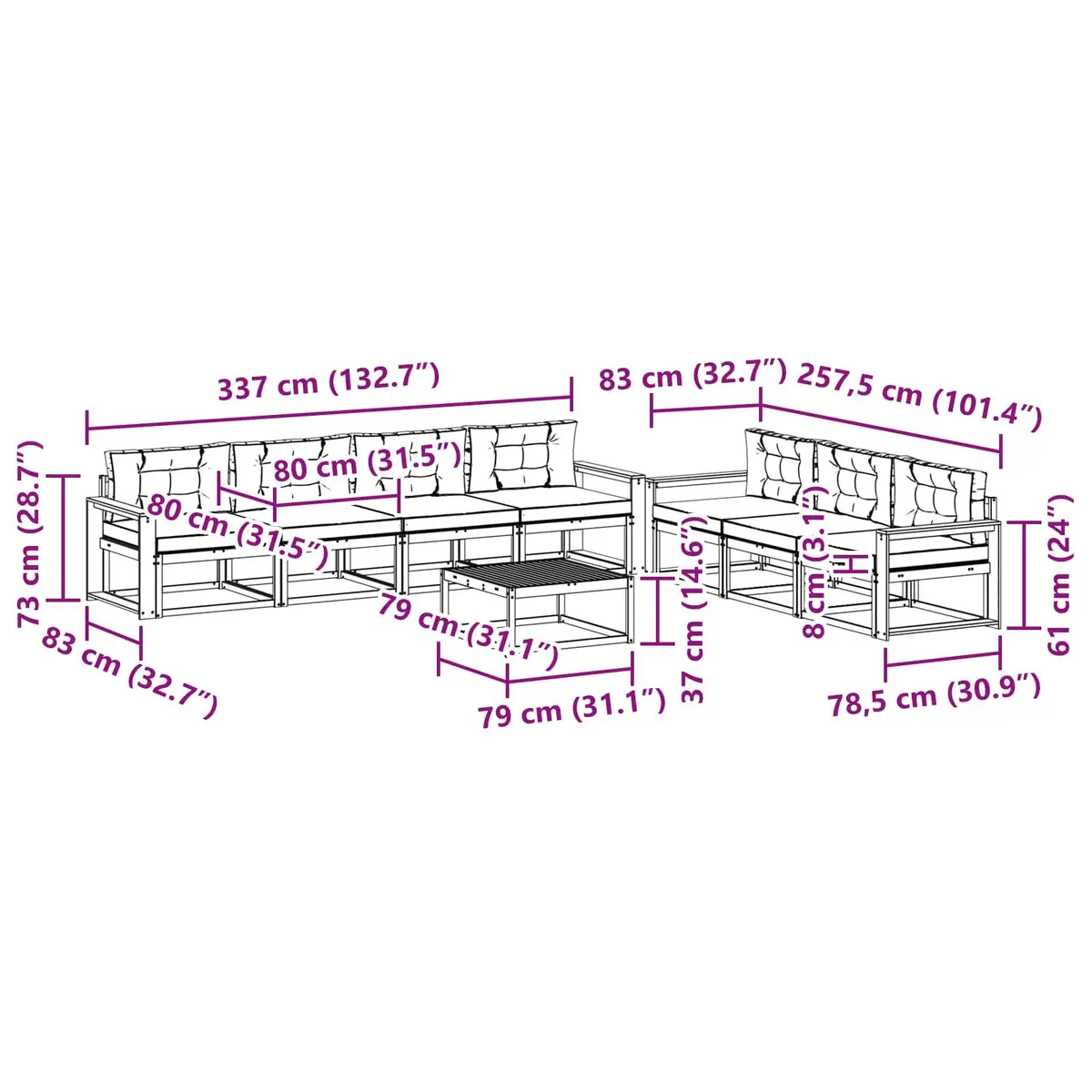 Outdoor Sectional Sofa Set Modular Weather-Resistant 8 Pieces Natural