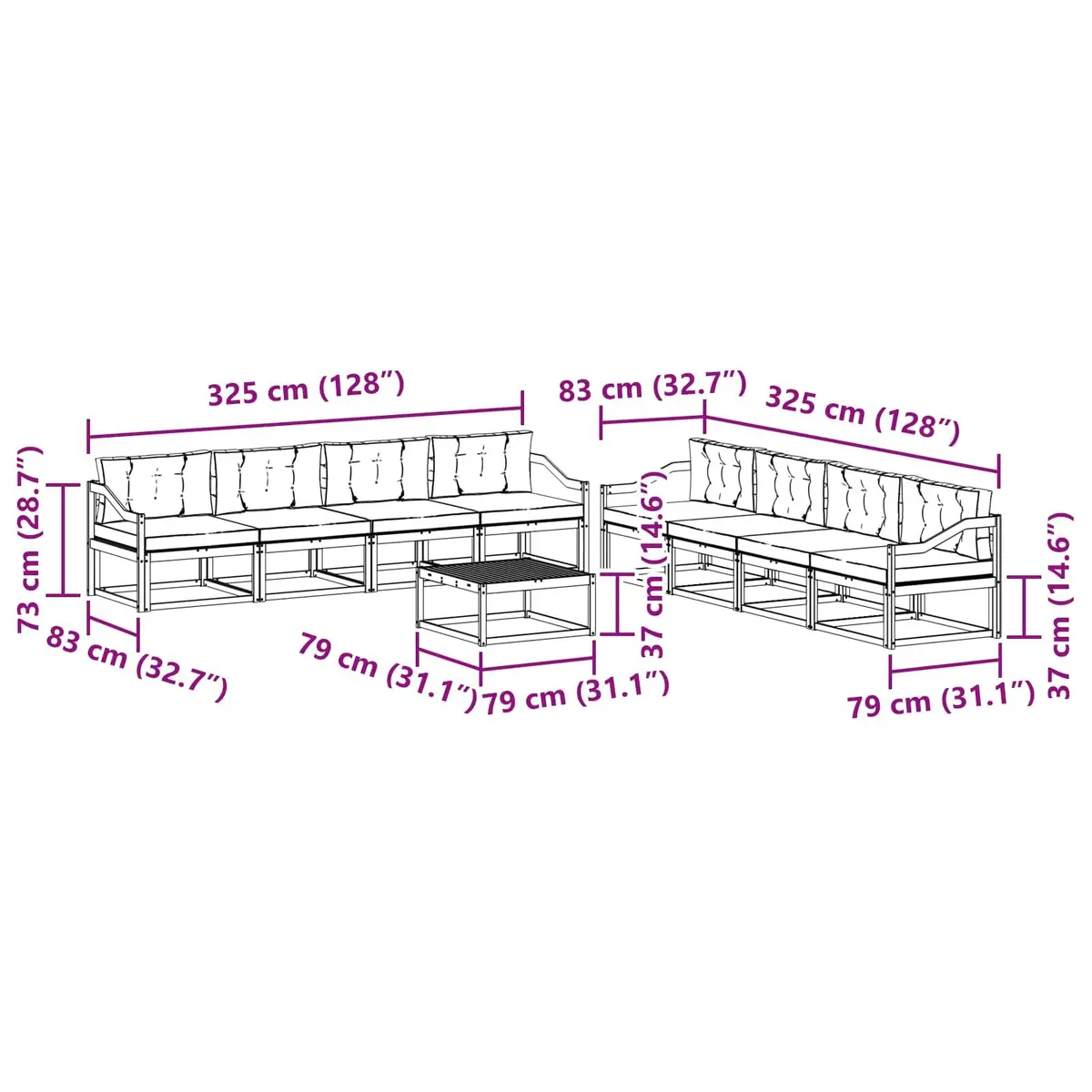 Outdoor Sectional Sofa Set 9 pcs Garden Patio Furniture Lounge Seating with