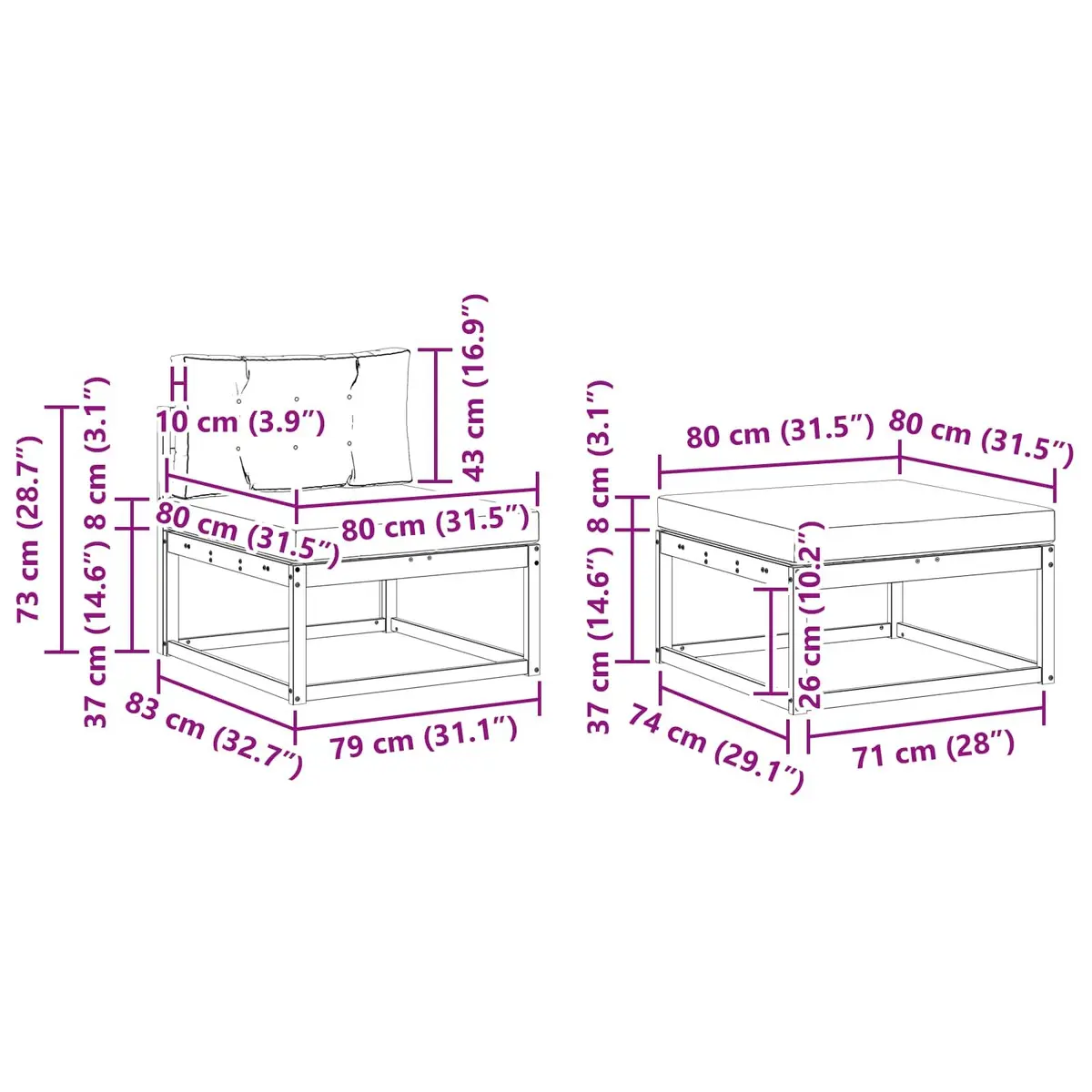 Outdoor Sectional Sofa Set 4 Piece Modular Patio Garden Furniture with Cushions