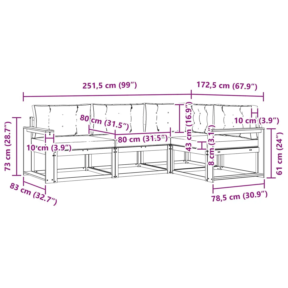Outdoor Sectional Sofa Set Modular Comfort 4 Piece Brown
