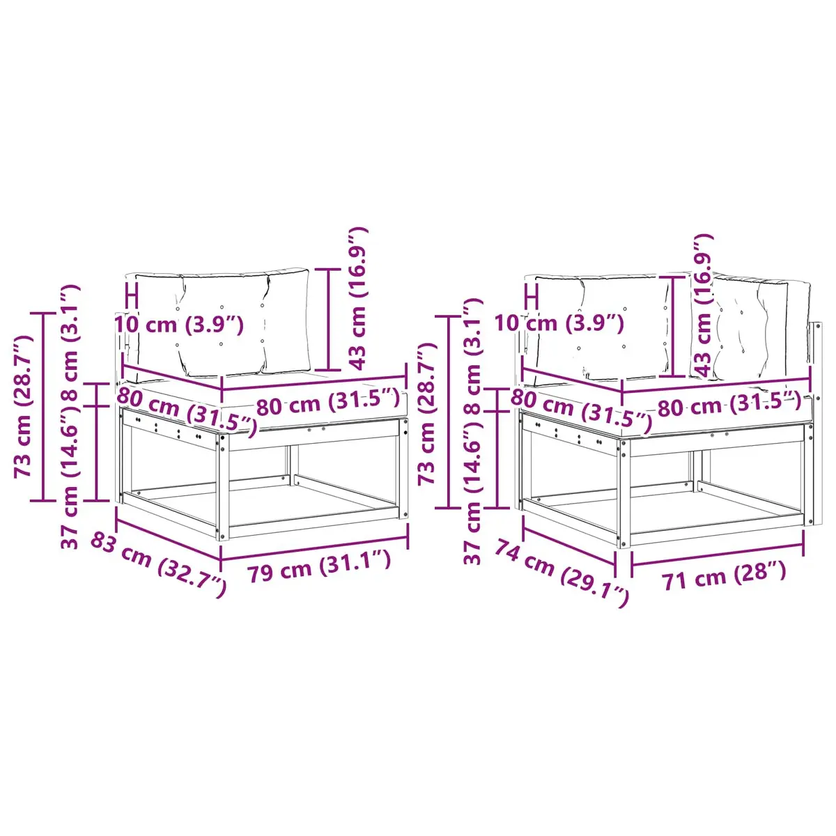 Outdoor Sectional Sofa Set Modular Comfort 4 Piece Brown