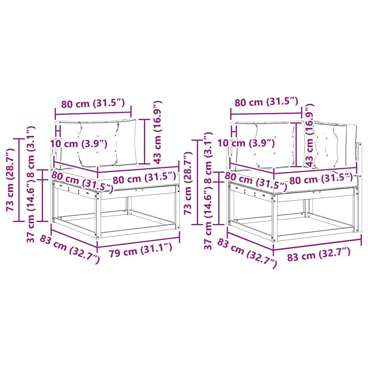 Outdoor Sectional Sofa Set 6 Piece Modular Garden Patio Furniture with Cushions