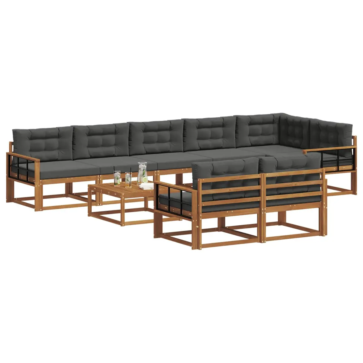Outdoor Sectional Sofa Set Modular Comfort 9 Piece Brown Anthracite
