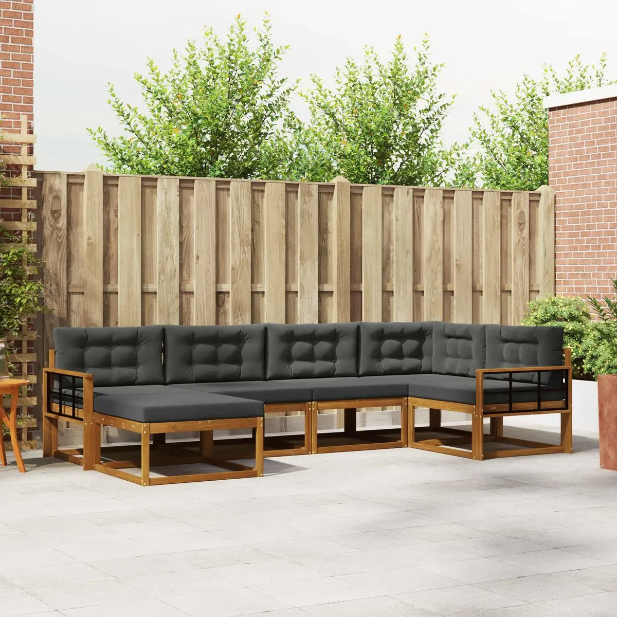 Outdoor Sofa Set Modular Comfort 6 Piece Brown Acacia Wood