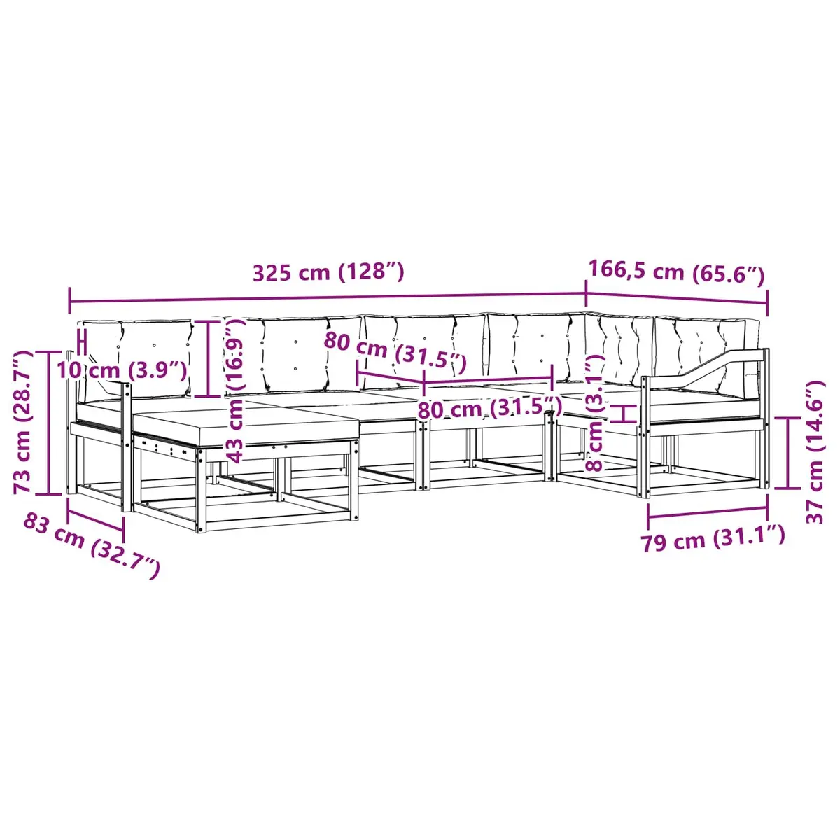 Outdoor Sofa Set Modular Sectional Comfort 6 Piece Brown Acacia Wood