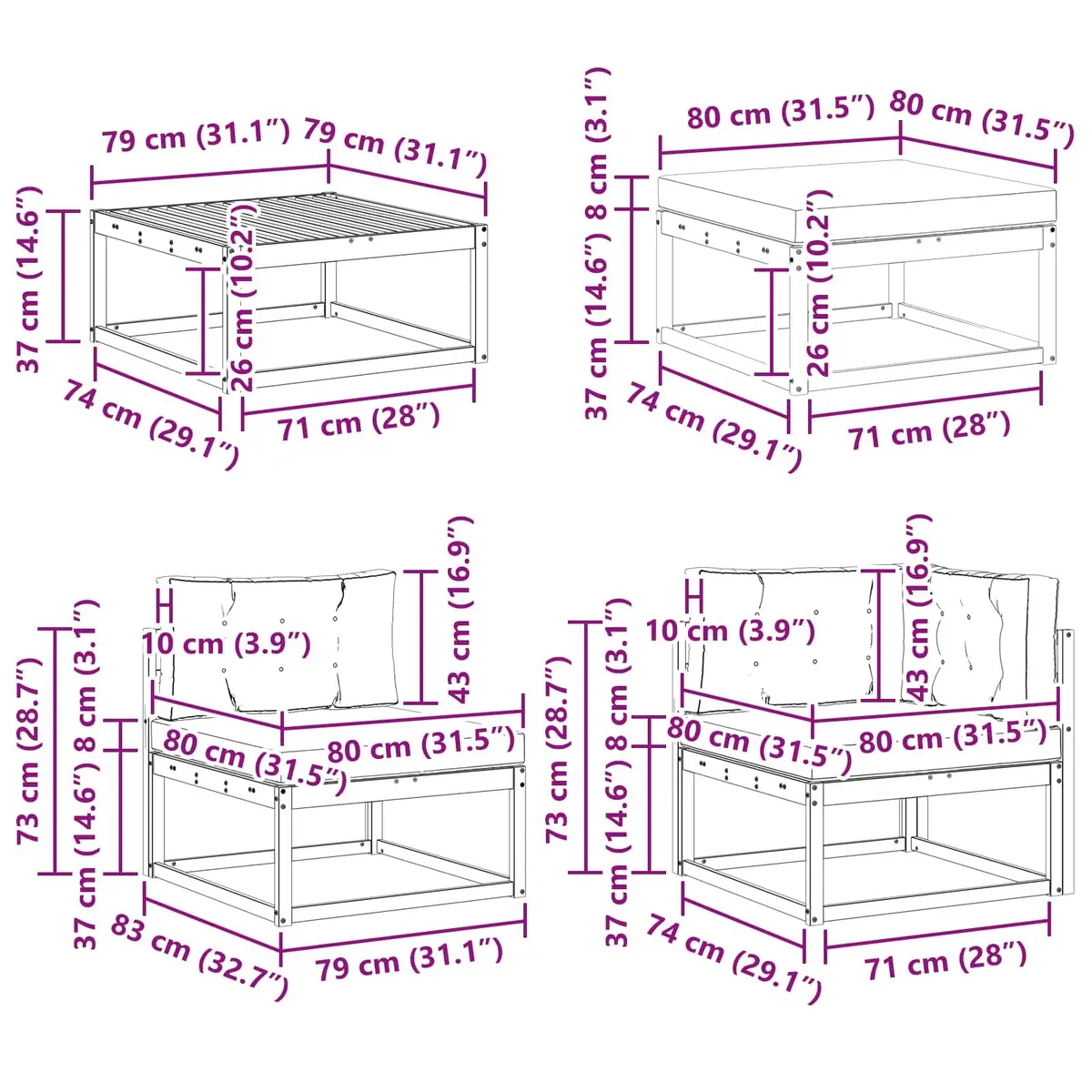 Outdoor Sofa Set Modular Sectional Garden Patio Furniture with Cushions 7 Pieces