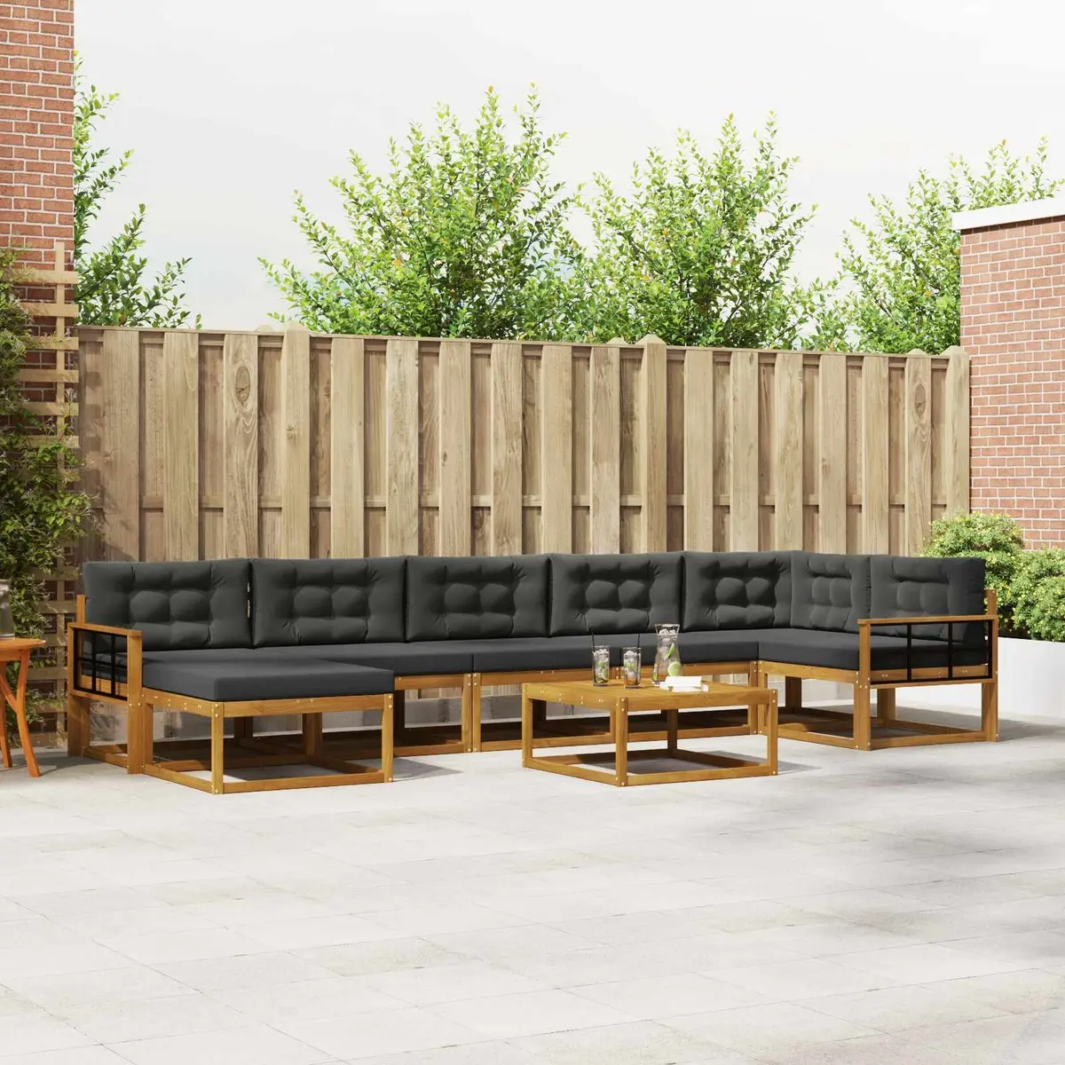 Outdoor Sectional Sofa Set 8 Pcs Garden Patio Lounge Furniture with Cushions