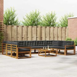 10 Piece Outdoor Sectional Sofa Set in Brown Wood