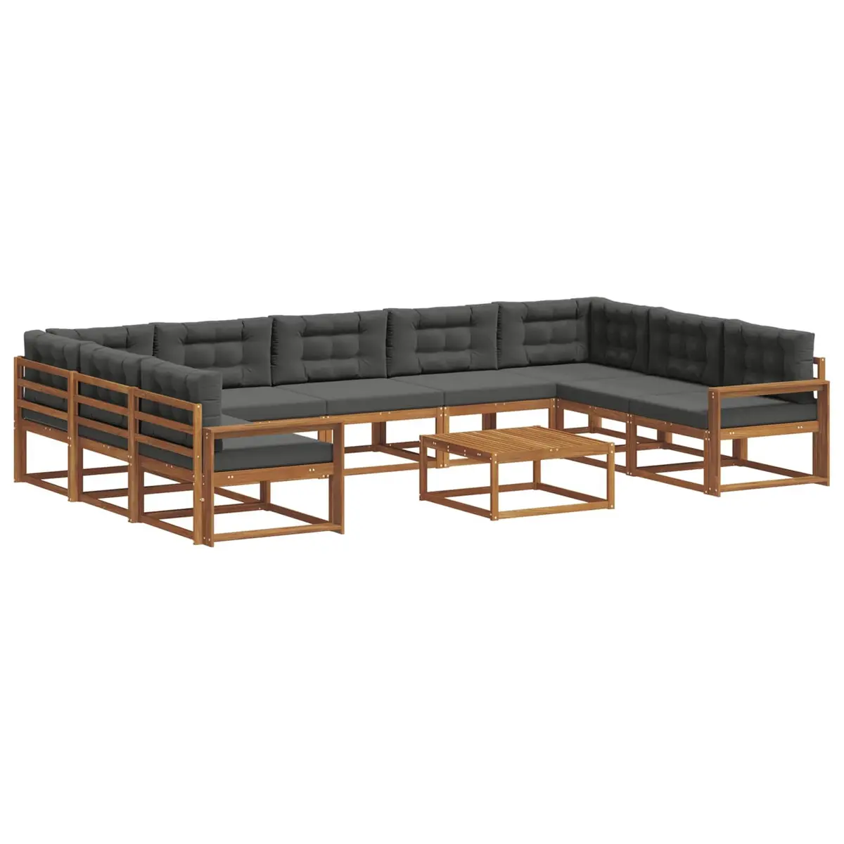 Outdoor Sectional Sofa Set 10 Piece Garden Patio Furniture Brown Natural Wood
