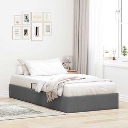 Storage Bed with Hydraulic Lift Grey Fabric 107 x 203 cm