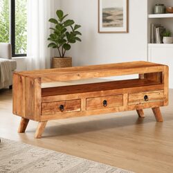 Solid Acacia Wood TV Cabinet 110x30x40 cm with Storage