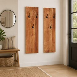 Wall-Mounted Coat Rack Set, 2 Solid Acacia Wood Racks
