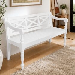 123cm White Wooden Storage Bench for Entryway and Hallway