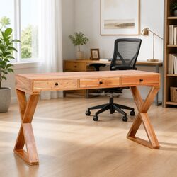 Solid Mahogany Wood Writing Table with Storage Drawers