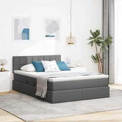137 x 190 cm LED Storage Bed with Mattress in Dark Grey
