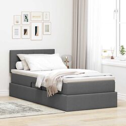 LED Storage Bed with Mattress Dark Grey 107x203cm Gas Lift Under Bed