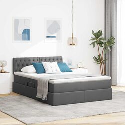 LED Storage Bed with Adjustable Headboard 152 x 203 cm Dark Grey