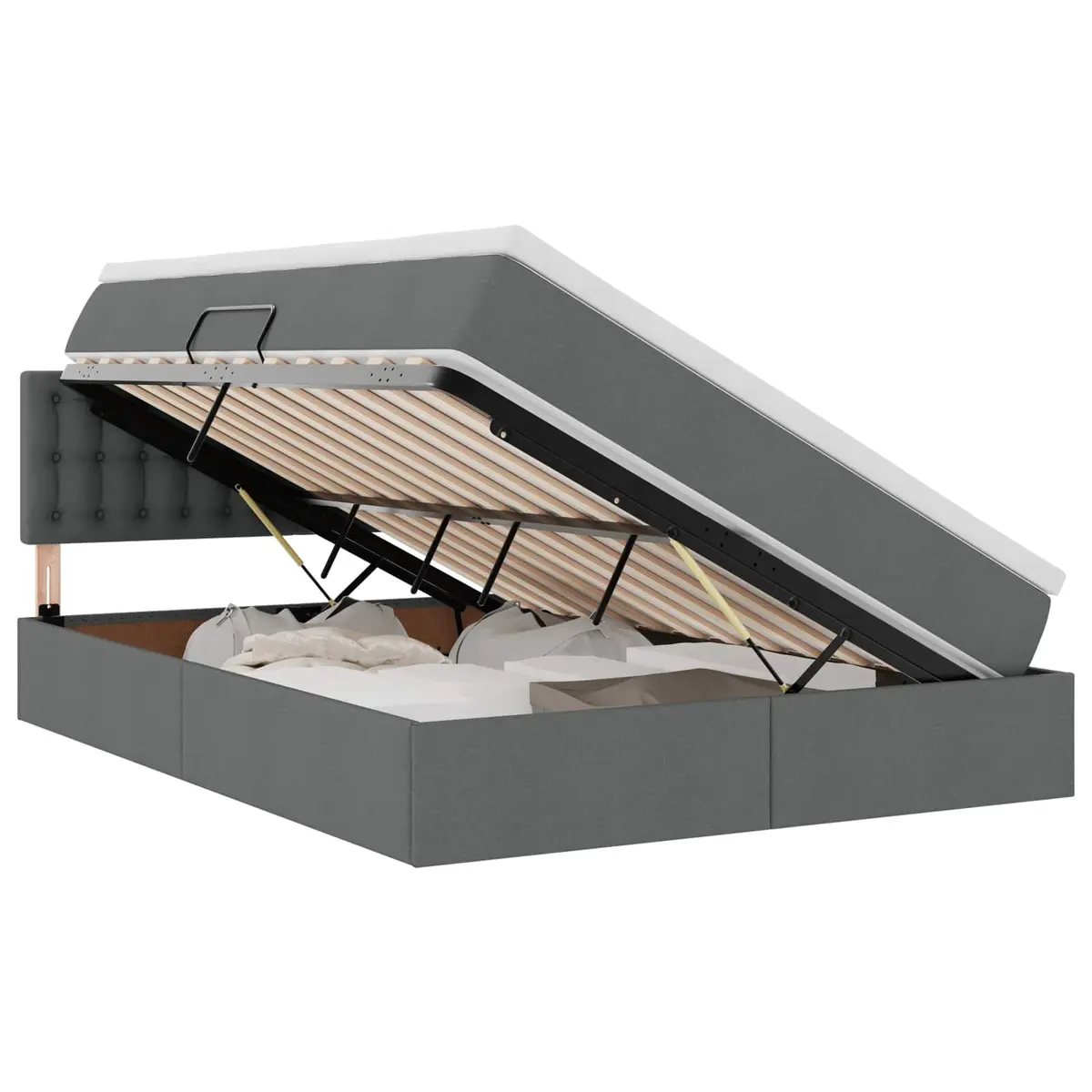 LED Storage Bed with Mattress Medium-Firm 152x203cm Dark Grey Upholstered Frame Lift