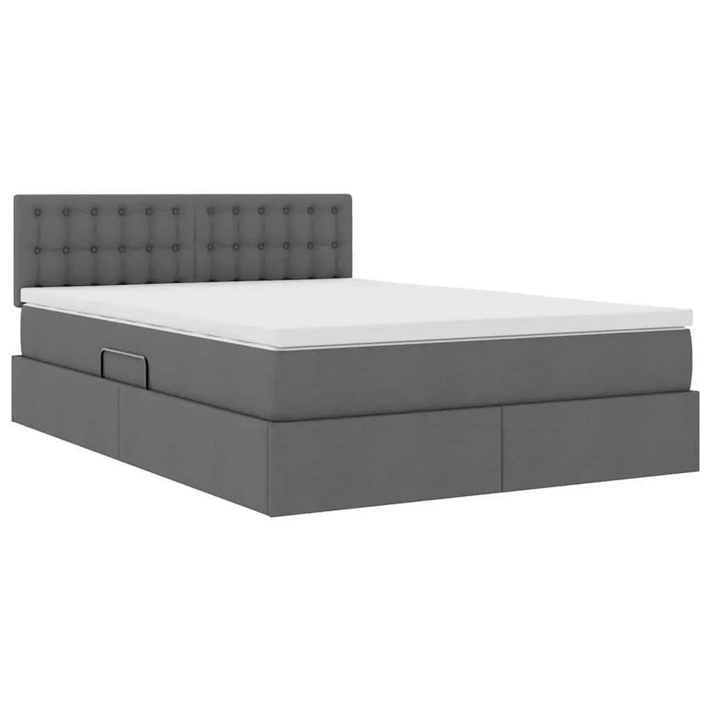 LED Storage Bed with Mattress Medium-Firm 152x203cm Dark Grey Upholstered Frame Lift