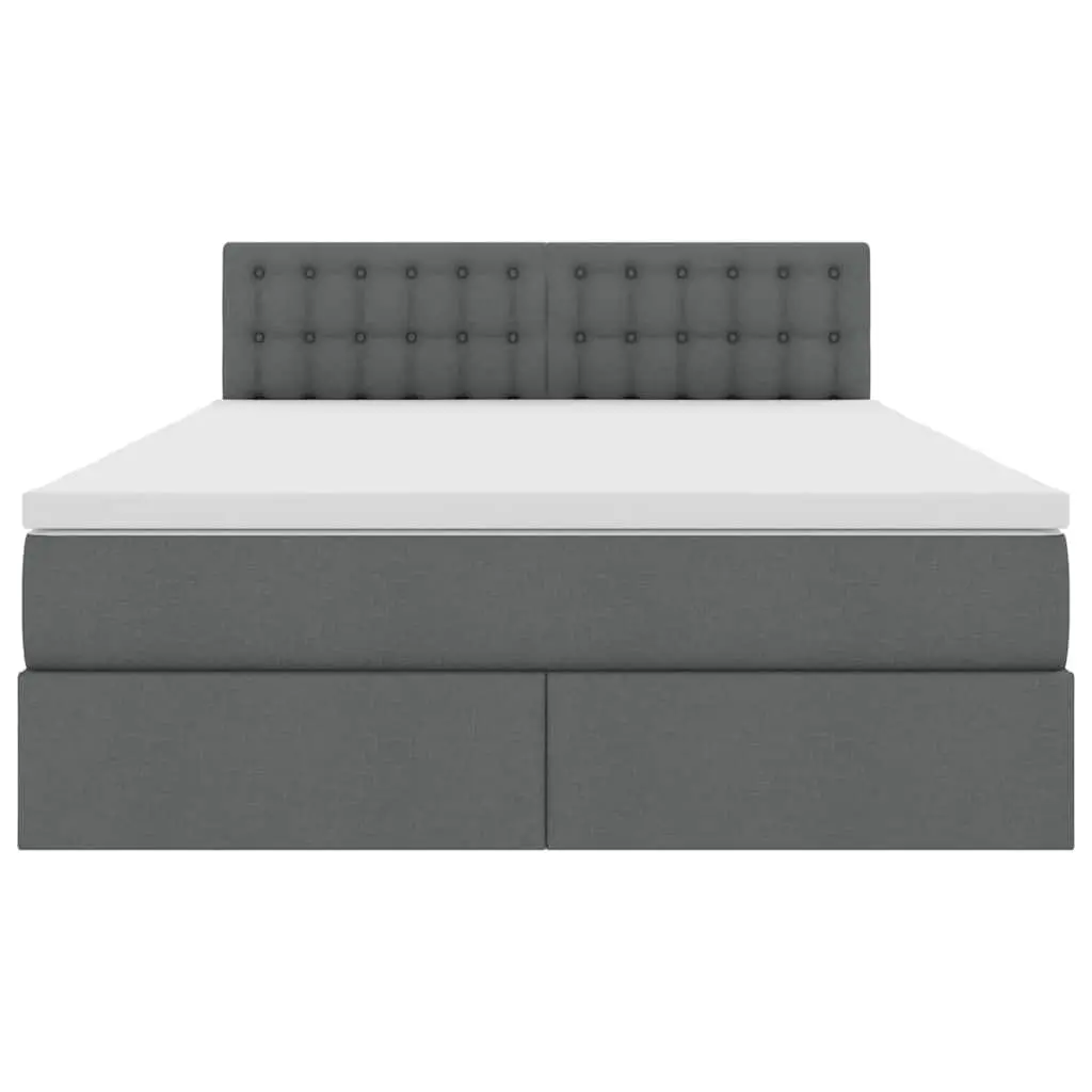 LED Storage Bed with Mattress Medium-Firm 152x203cm Dark Grey Upholstered Frame Lift