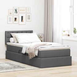 LED Storage Bed with Mattress Dark Grey 107x203cm Gas Lift Under-Bed