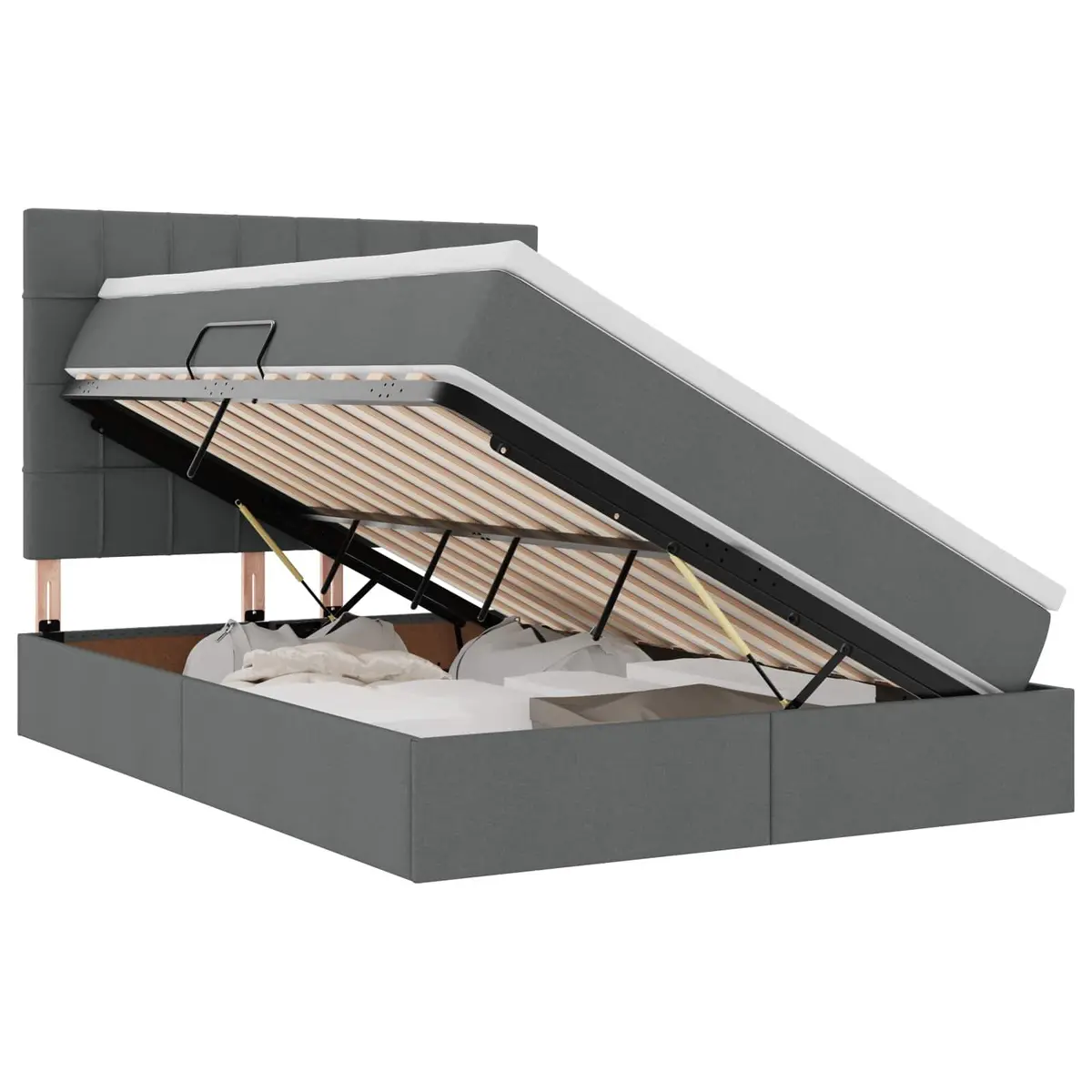 Storage Bed with Hydraulic Lift Grey 153 x 203 cm