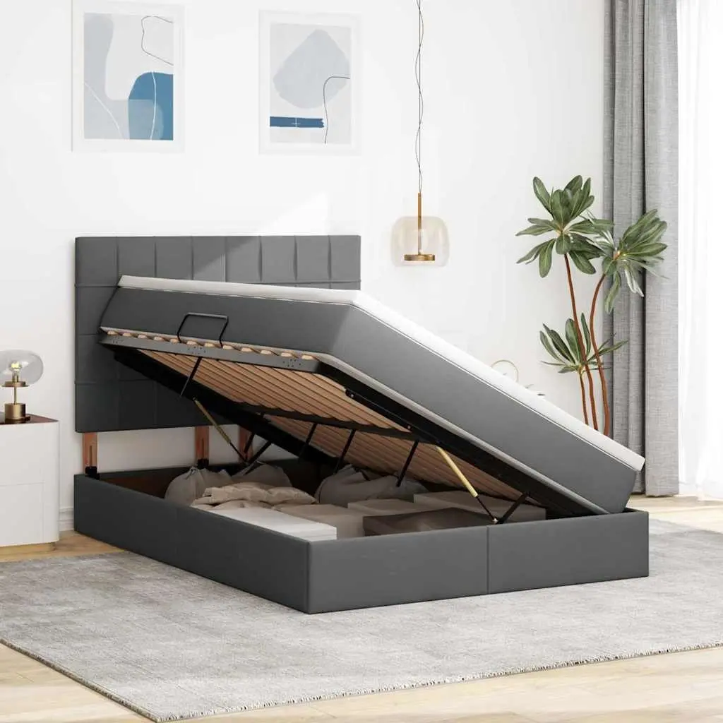 Storage Bed with Hydraulic Lift Grey 153 x 203 cm