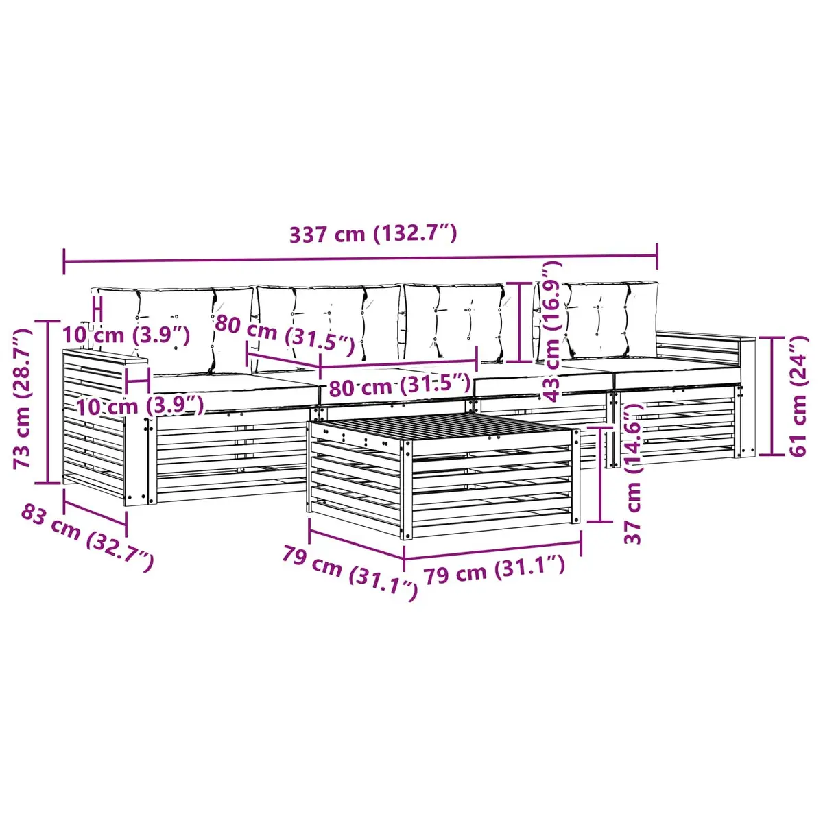 Outdoor Sofa Set Modular Comfort 5 Pieces Natural