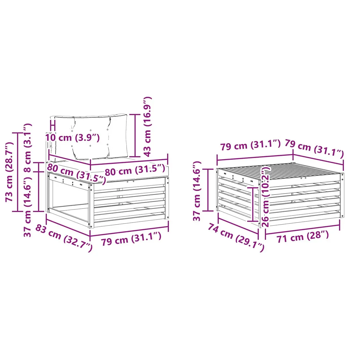 Outdoor Sofa Set Modular Comfort 5 Pieces Natural