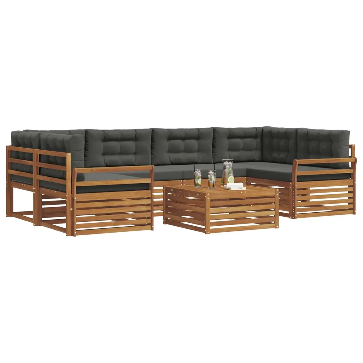 Outdoor Sofa Set 7 Piece Garden Furniture Natural Anthracite Acacia Wood Cushion